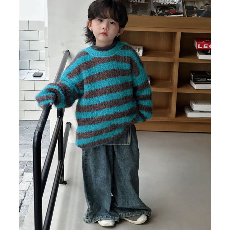 【aimoha-KIDS-】キッズ ボーダーニットプルオーバー | aimoha kids | 詳細画像11 