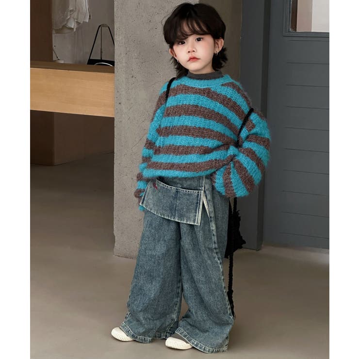 【aimoha-KIDS-】キッズ ボーダーニットプルオーバー | aimoha kids | 詳細画像13 