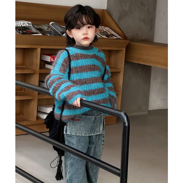 【aimoha-KIDS-】キッズ ボーダーニットプルオーバー | aimoha kids | 詳細画像2 