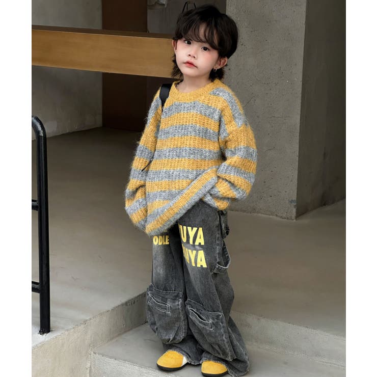 【aimoha-KIDS-】キッズ ボーダーニットプルオーバー | aimoha kids | 詳細画像6 