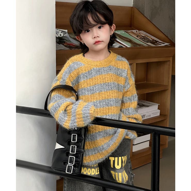 【aimoha-KIDS-】キッズ ボーダーニットプルオーバー | aimoha kids | 詳細画像4 