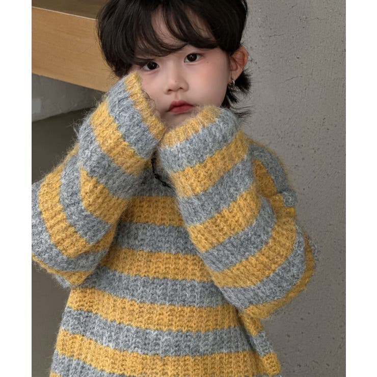 【aimoha-KIDS-】キッズ ボーダーニットプルオーバー | aimoha kids | 詳細画像5 