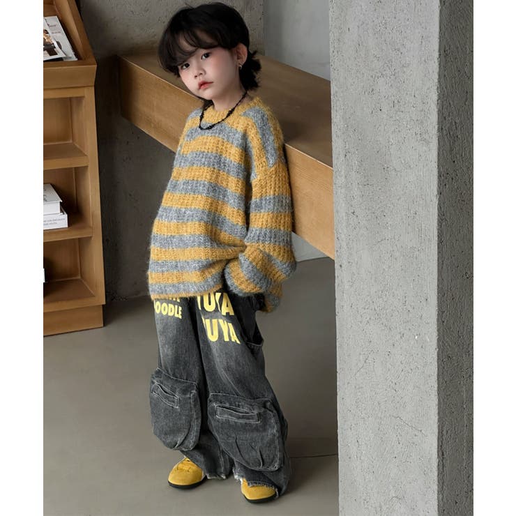 【aimoha-KIDS-】キッズ ボーダーニットプルオーバー | aimoha kids | 詳細画像7 