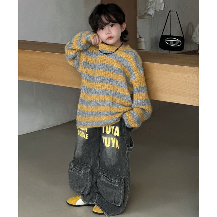 【aimoha-KIDS-】キッズ ボーダーニットプルオーバー | aimoha kids | 詳細画像3 