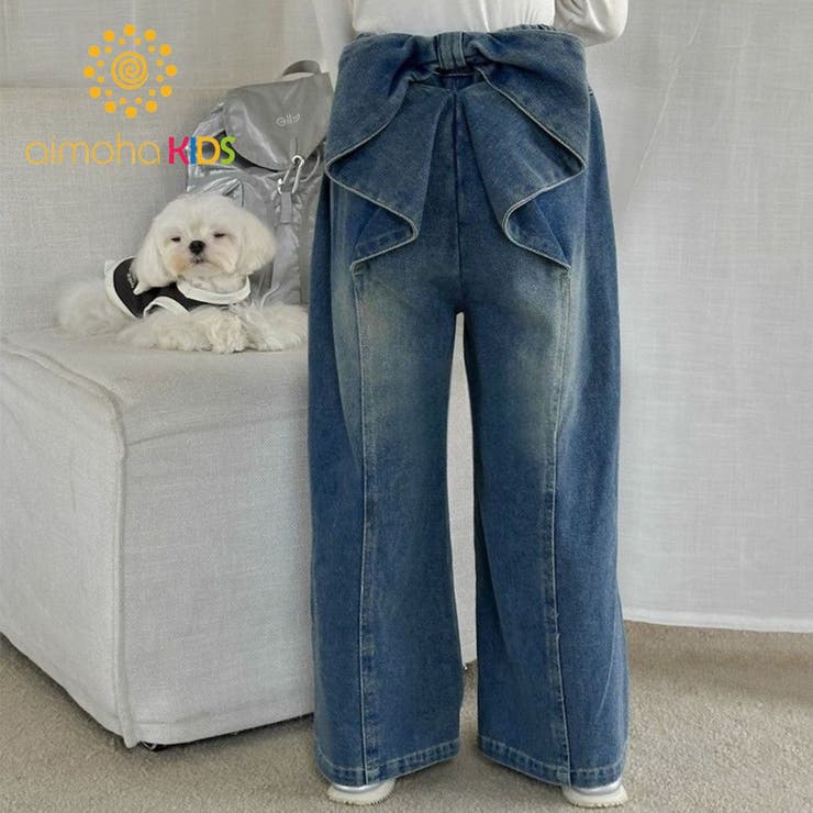 【aimoha-KIDS-】キッズ デニムリボンワイドパンツ | aimoha kids | 詳細画像1 