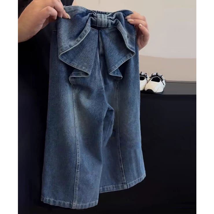 【aimoha-KIDS-】キッズ デニムリボンワイドパンツ | aimoha kids | 詳細画像4 