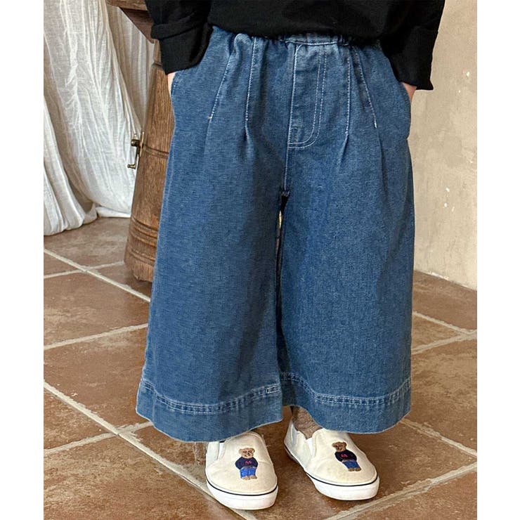 ネイビー | 【aimoha-KIDS-】ワイドデニムパンツ | aimoha kids