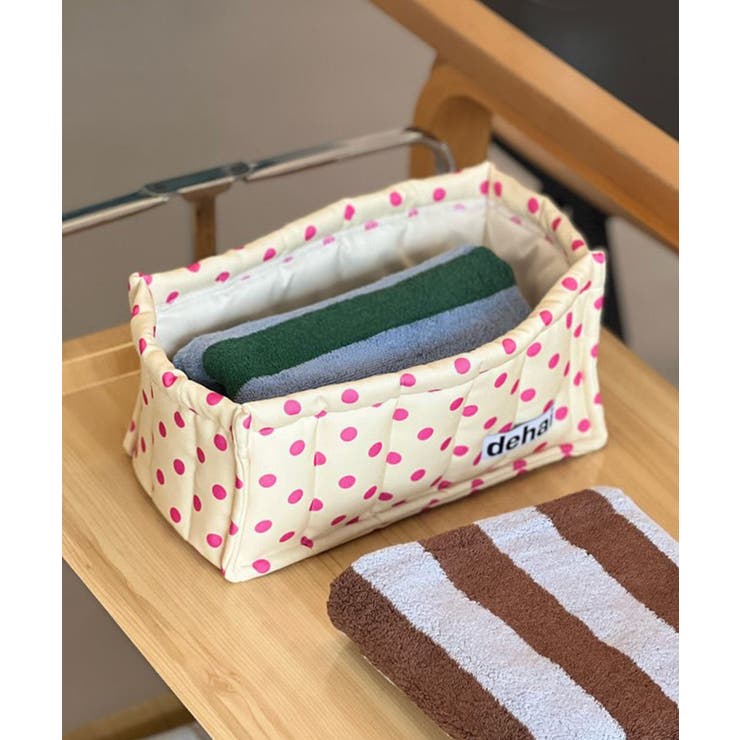 オフホワイト | ドット柄キルティング収納ボックス | aimoha 