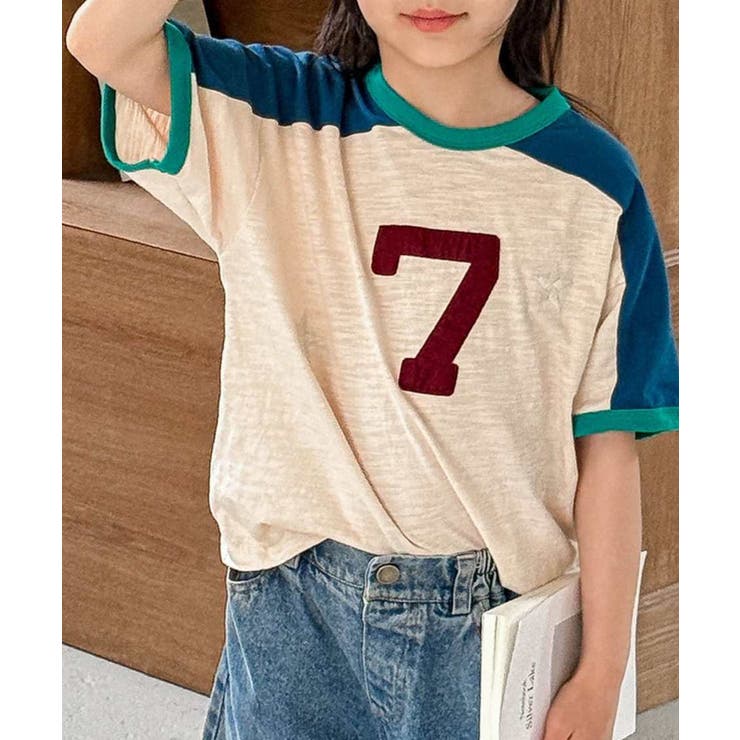 ベージュ | 【aimoha-KIDS-】ナンバープリントラグランTシャツ | aimoha kids