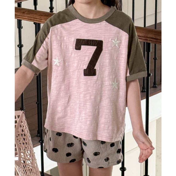 ピンク | 【aimoha-KIDS-】ナンバープリントラグランTシャツ | aimoha kids
