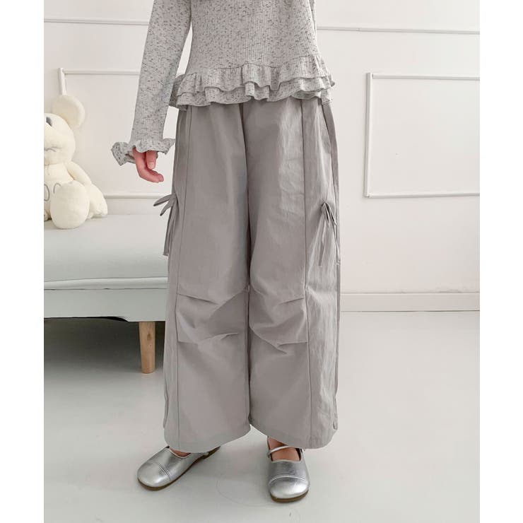 グレー | 【aimoha-KIDS-】キッズ サイドリボンティアードワイドパンツ | aimoha kids