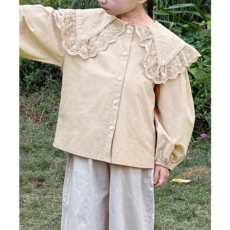 ライトベージュ | 【aimoha KIDS】レースカラーコットンブラウス | aimoha kids