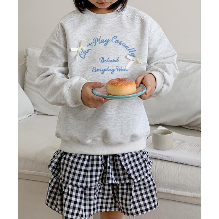 杢グレー | 【aimoha-KIDS-】リボン刺繍スウェットプルオーバー | aimoha kids