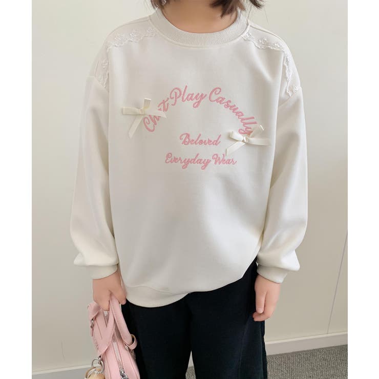 【aimoha-KIDS-】リボン刺繍スウェットプルオーバー | aimoha kids | 詳細画像2 