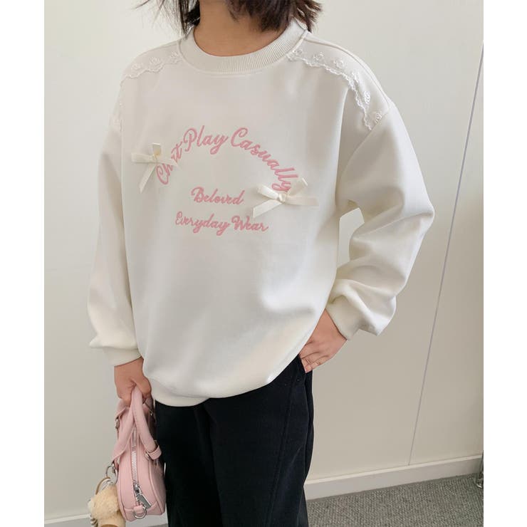 【aimoha-KIDS-】リボン刺繍スウェットプルオーバー | aimoha kids | 詳細画像5 