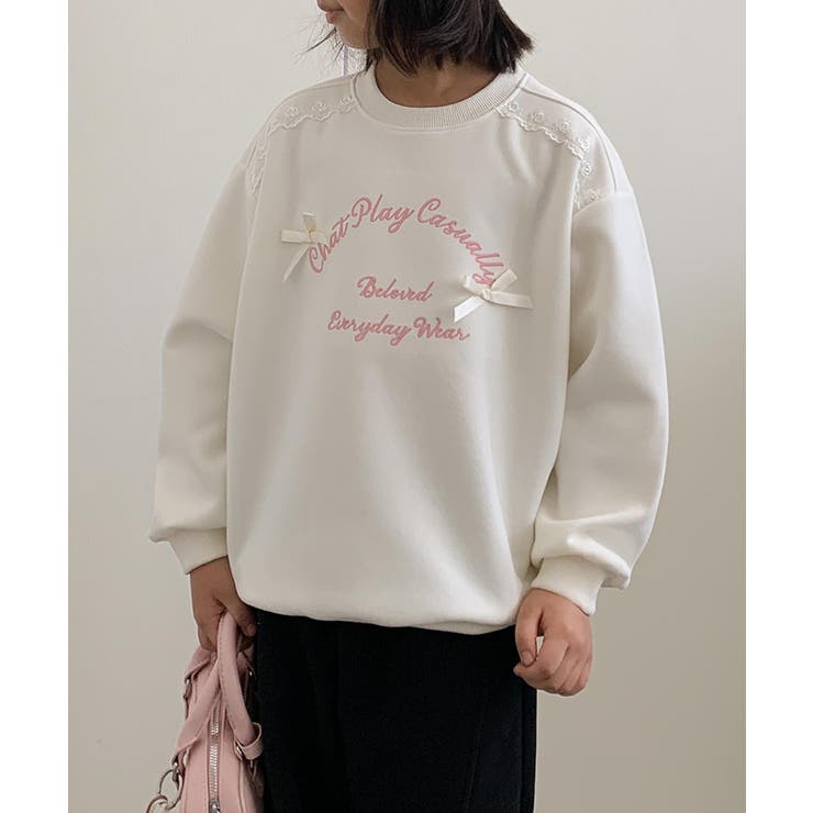 【aimoha-KIDS-】リボン刺繍スウェットプルオーバー | aimoha kids | 詳細画像3 