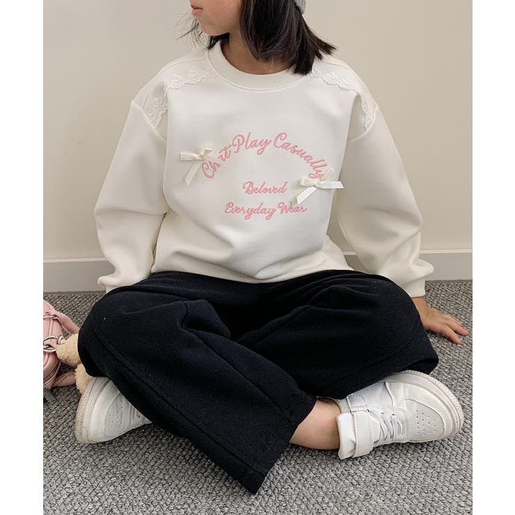 【aimoha-KIDS-】リボン刺繍スウェットプルオーバー | aimoha kids | 詳細画像4 