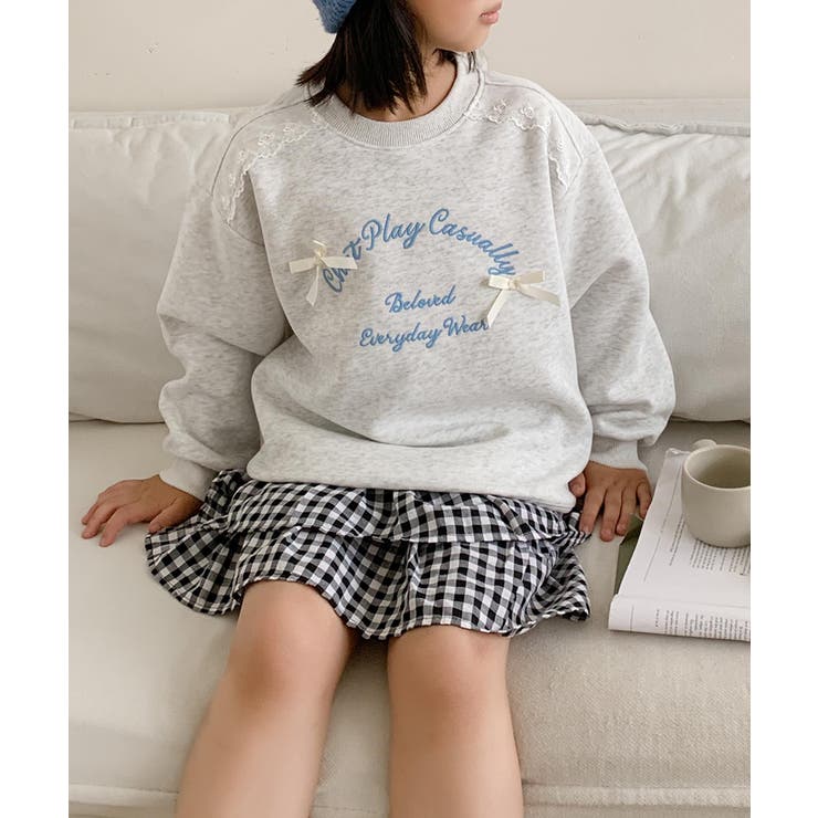 【aimoha-KIDS-】リボン刺繍スウェットプルオーバー | aimoha kids | 詳細画像9 