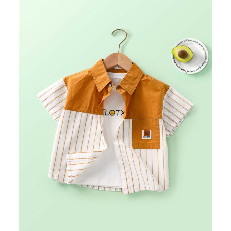 ブラウン | 【Aimoha KIDS】ストライプ切り替えデザインキッズシャツ | aimoha kids