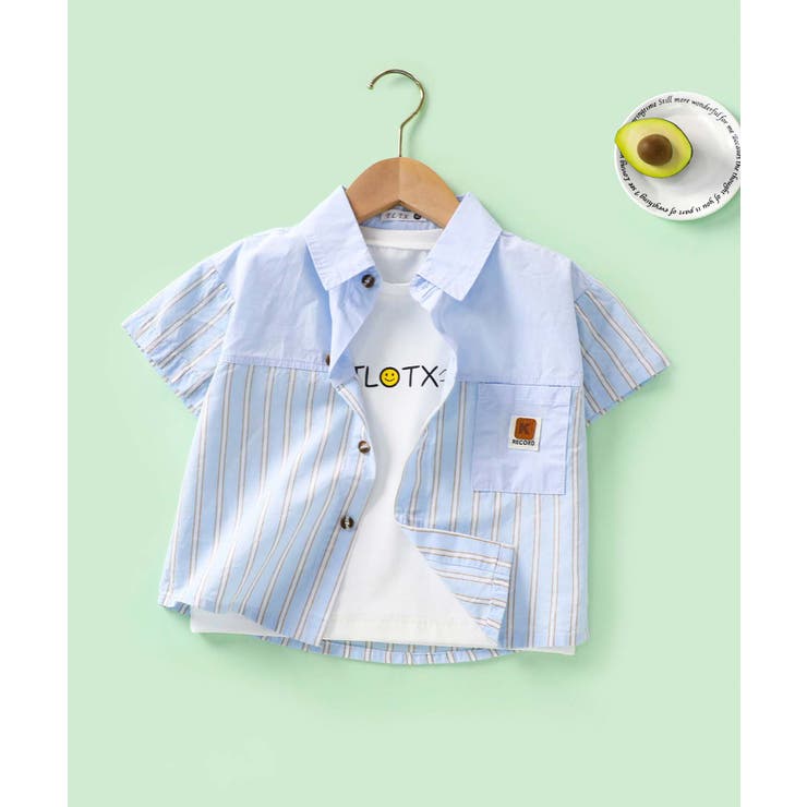 ライトブルー | 【Aimoha KIDS】ストライプ切り替えデザインキッズシャツ | aimoha kids