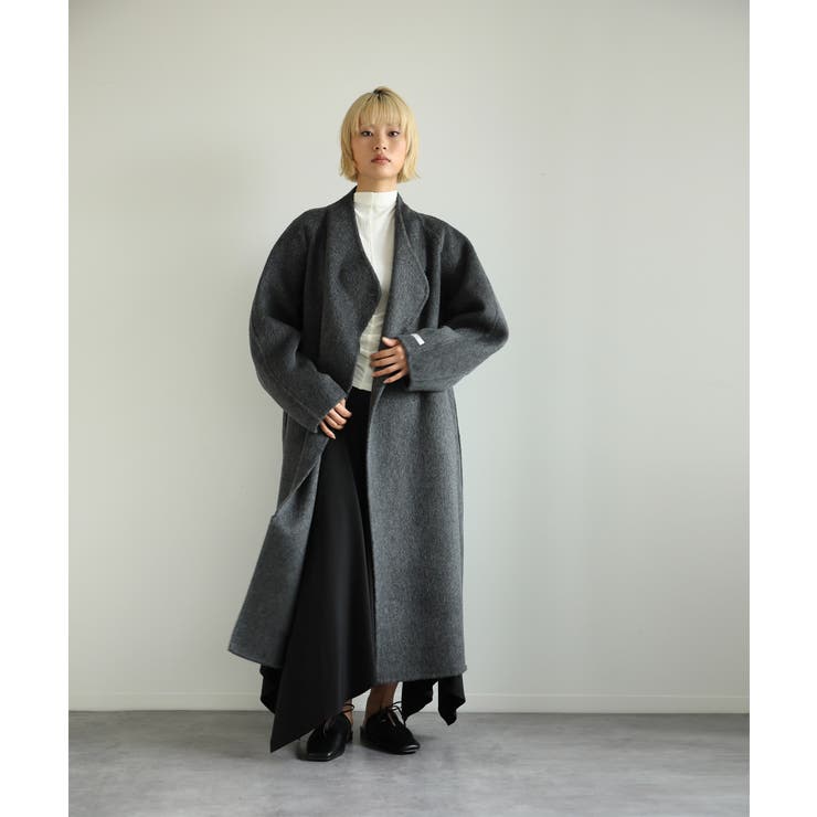 ブラック | 【moyo】ノーカラーラグラン ロングコート【AW】 | aimoha 