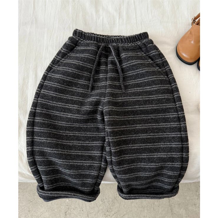 ダークグレー | 【aimoha-KIDS-】キッズ 裏起毛ボーダースウェットリラックスパンツ | aimoha kids