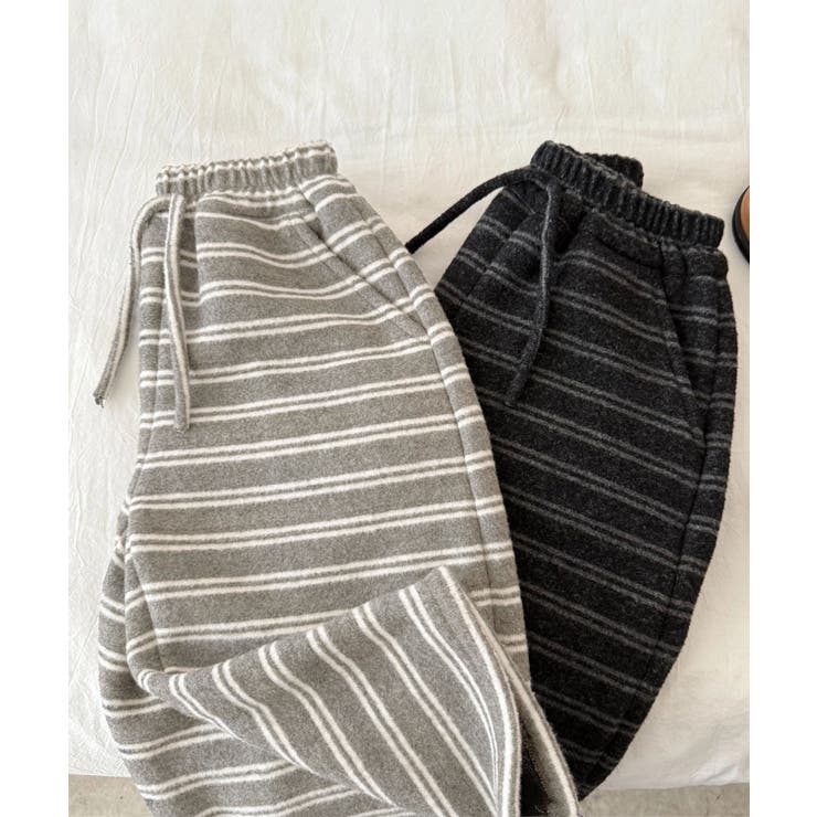 【aimoha-KIDS-】キッズ 裏起毛ボーダースウェットリラックスパンツ | aimoha kids | 詳細画像2 