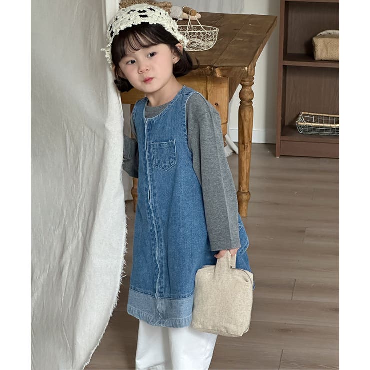 【aimoha-KIDS-】キッズ ジップアップデニムワンピー | aimoha kids | 詳細画像5 