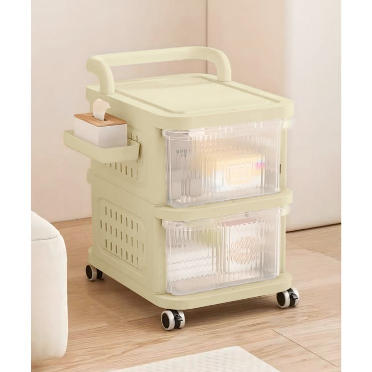 クリア | キャスター付き収納ボックスワゴン2段階 | aimoha 