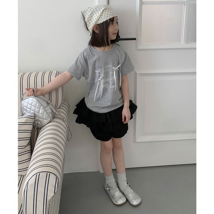 グレー | 【aimoha-KIDS-】リボンスケッチ デザインTシャツ | aimoha kids