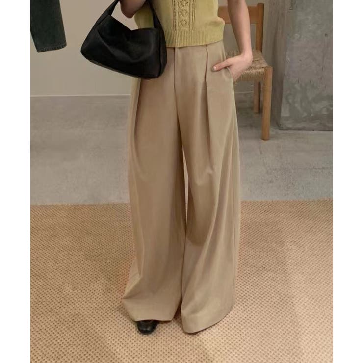 ベージュ | ハイウエストワイドパンツ | aimoha 