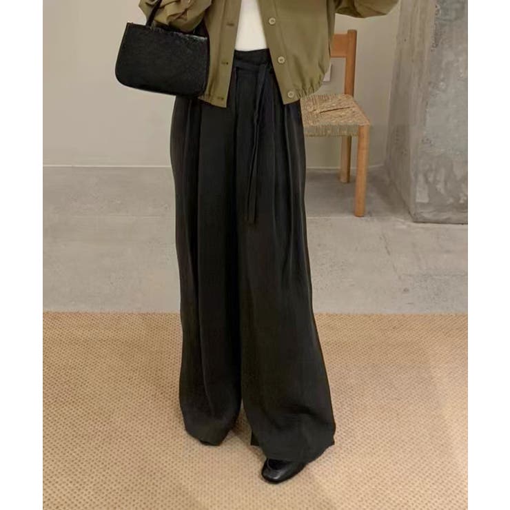 ブラック | ベルト付きワイドパンツ | aimoha 