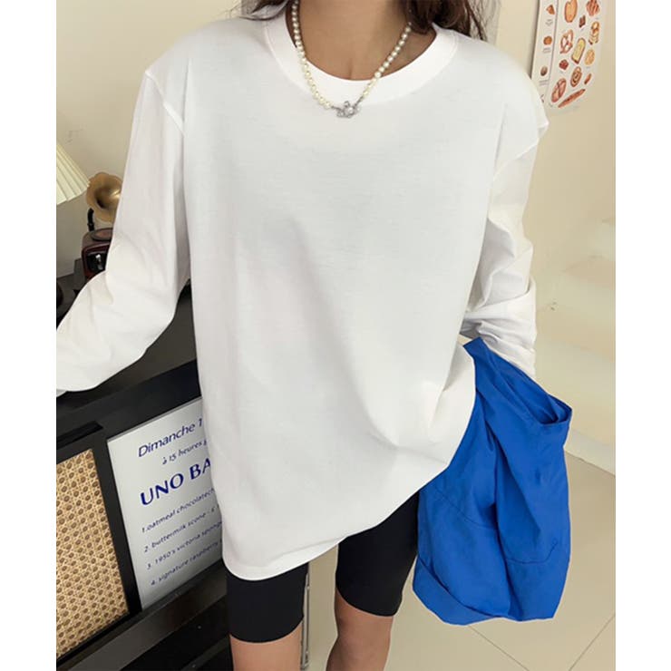 ホワイト | ロングスリーブシンプルクルーネックTシャツ ロング ロンT 長袖 | aimoha 
