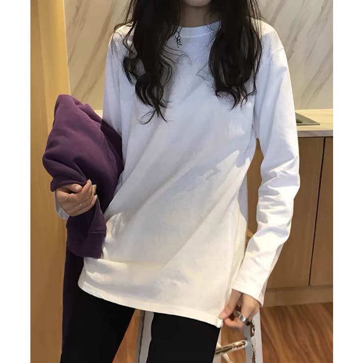 ロングスリーブシンプルクルーネックTシャツ ロング ロンT 長袖 | aimoha  | 詳細画像8 