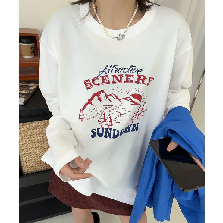 ホワイト | プリントロングスリーブTシャツ | aimoha 