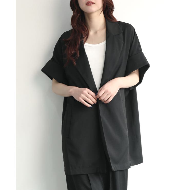 ブラック | 半袖テーラードジャケット | aimoha 