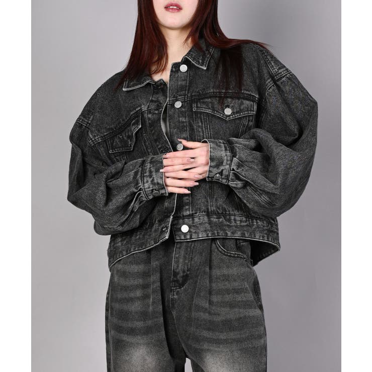 ブラック | ショート丈デニムジャケット | aimoha 