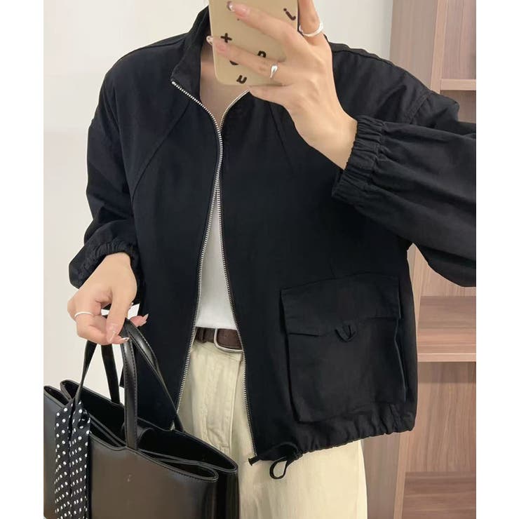 ブラック | ウエストギャザージャケット | aimoha 