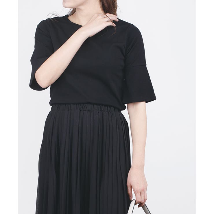BLACK | コットンフレアスリーブカットソーｔシャツ コットン カットソー | aimoha 