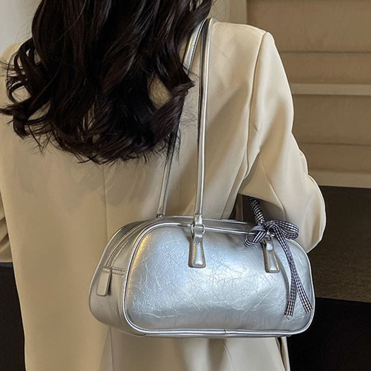 シルバーPUレザーバッグ ショルダーバッグ | aimoha  | 詳細画像1 