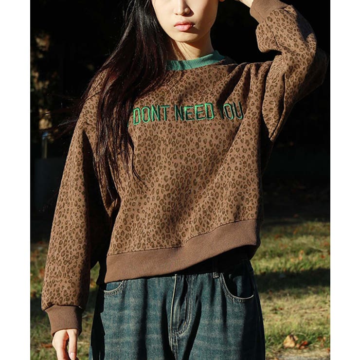 for girls フロントプリントレオパード総柄リンガースウェット for girls フロントプリントレオパード総柄リンガースウェット