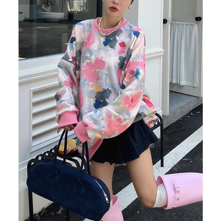 HOOK】for girls ぼかし花柄プリントスウェット[品番：XT000011947