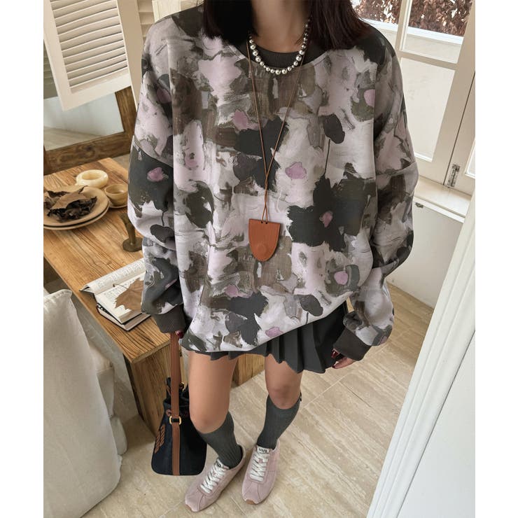 for girls 絵画調花柄プリントスウェット[品番：XT000011949