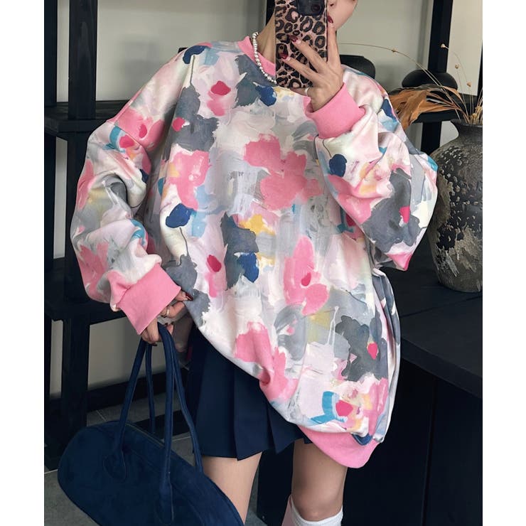 for girls 絵画調花柄プリントスウェット[品番：XT000011949