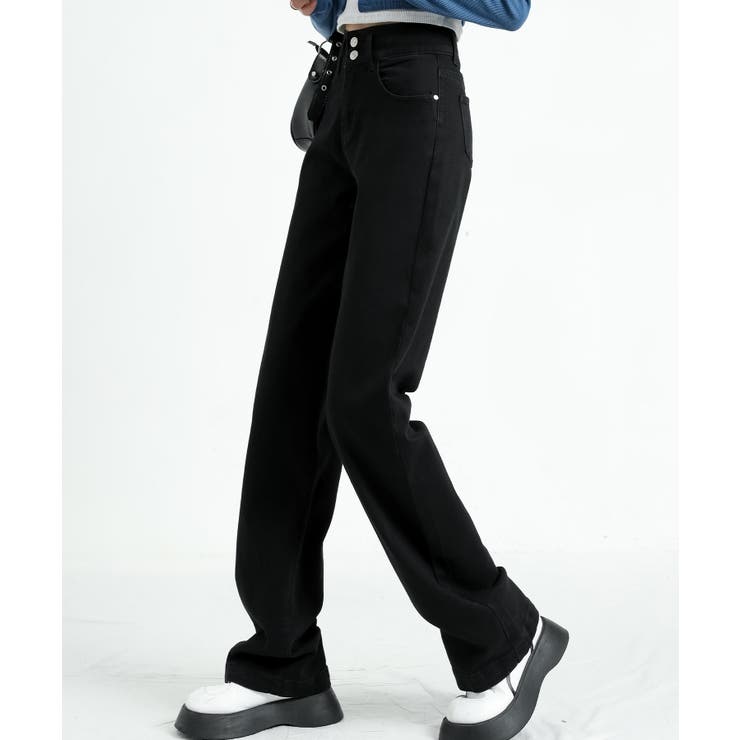 ブラック1 | 【Aimoha】ダブルボタンハイウエストジーンズ | aimoha 