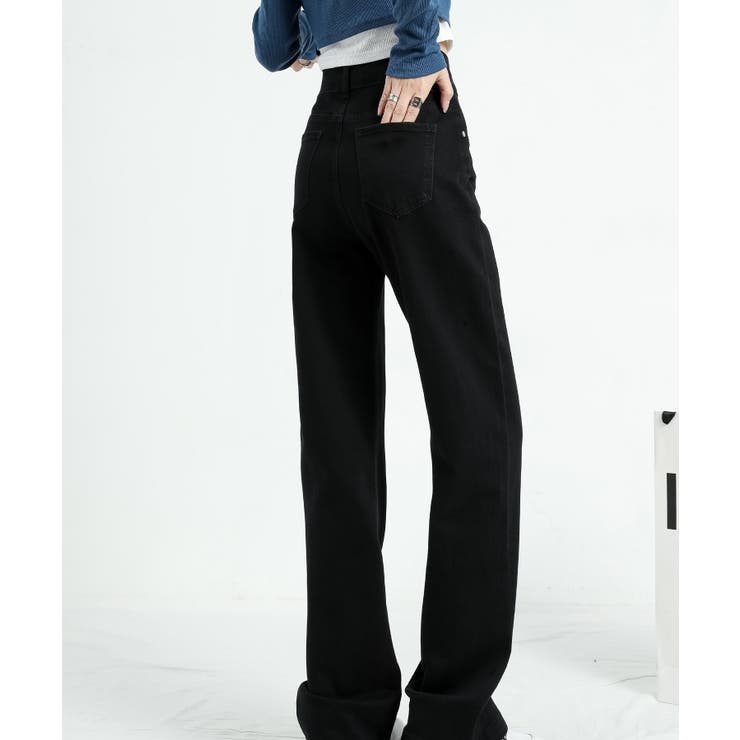 ブラック2(丈+5cm) | 【Aimoha】ダブルボタンハイウエストジーンズ | aimoha 