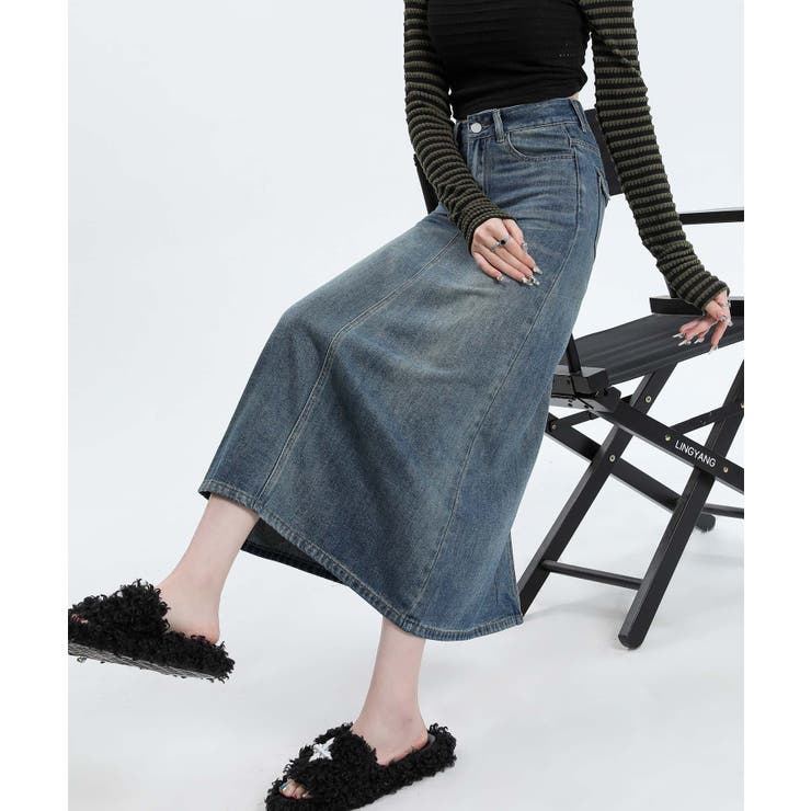 ブルー | 【BANICO】バックスリットデニムスカート | aimoha 