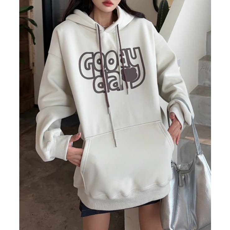 ライトグレー | ビッグプリント裏起毛プルオーバーパーカー【AW】 | aimoha 