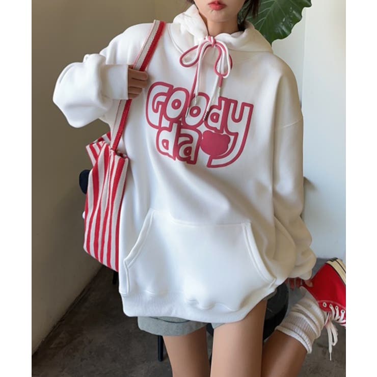 ホワイト | ビッグプリント裏起毛プルオーバーパーカー【AW】 | aimoha 