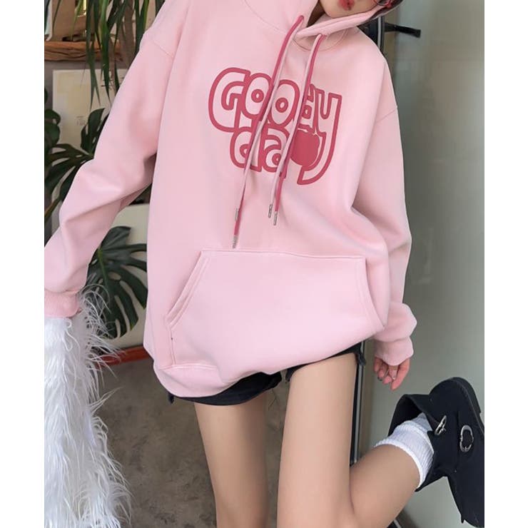 ピンク | ビッグプリント裏起毛プルオーバーパーカー【AW】 | aimoha 